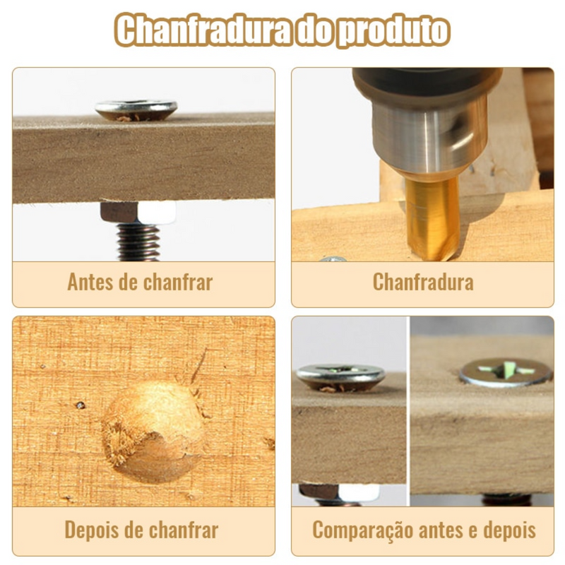 Brocas Escareadoras Para Chanfro Dourado | Kit com 6 Peças