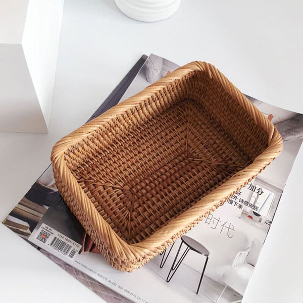 Handmade Rectangular Rattan Wicker Organizer Basket