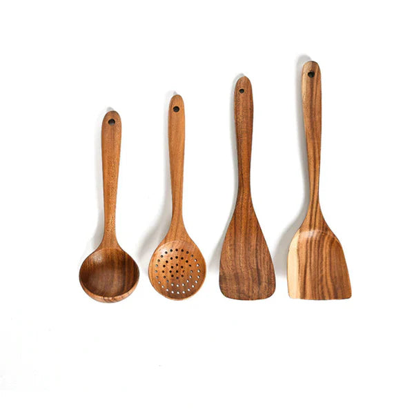 Kit Utensílios de Cozinha em Madeira Ecológica