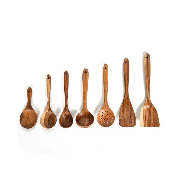 Kit Utensílios de Cozinha em Madeira Ecológica