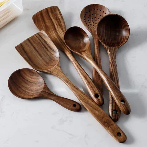 Kit Utensílios de Cozinha em Madeira Ecológica