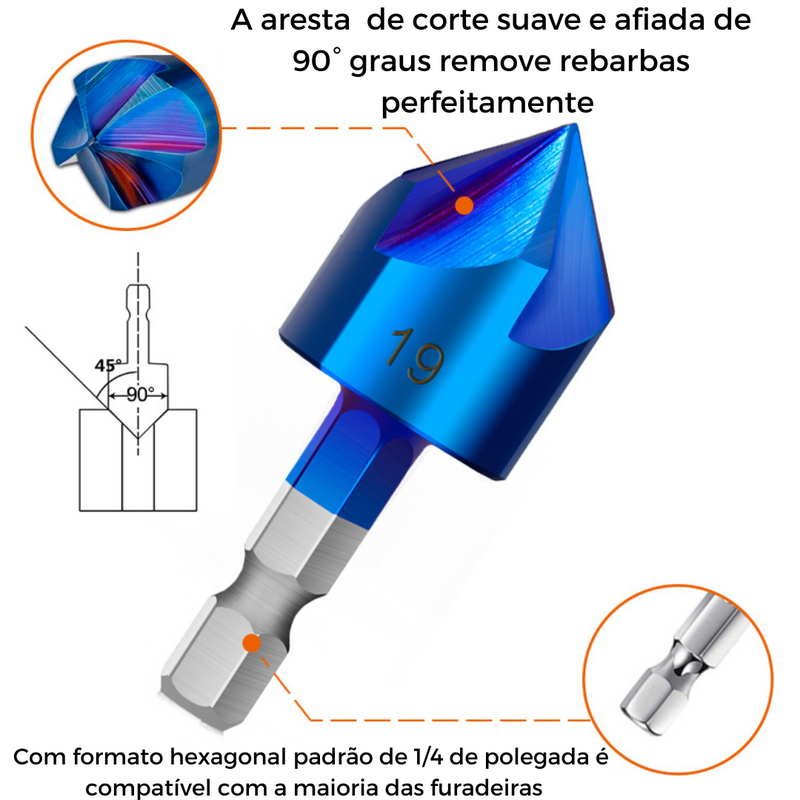 Brocas Escareadoras Para Chanfro | Kit com 6 Peças