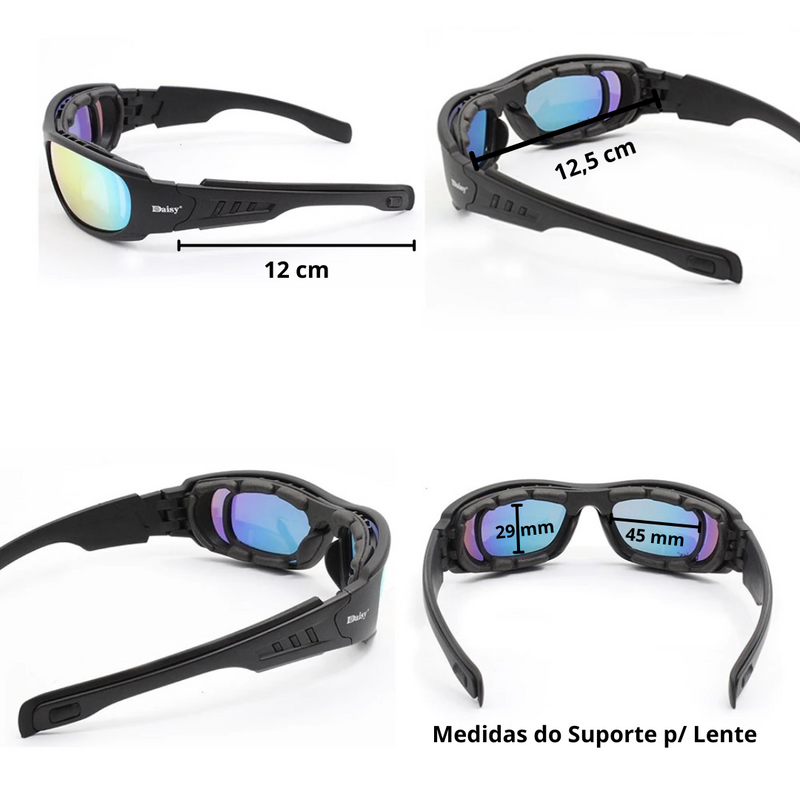 Óculos Para Motociclista Com Adaptação Para Lentes de Grau Dia e Noite | 4 Lentes