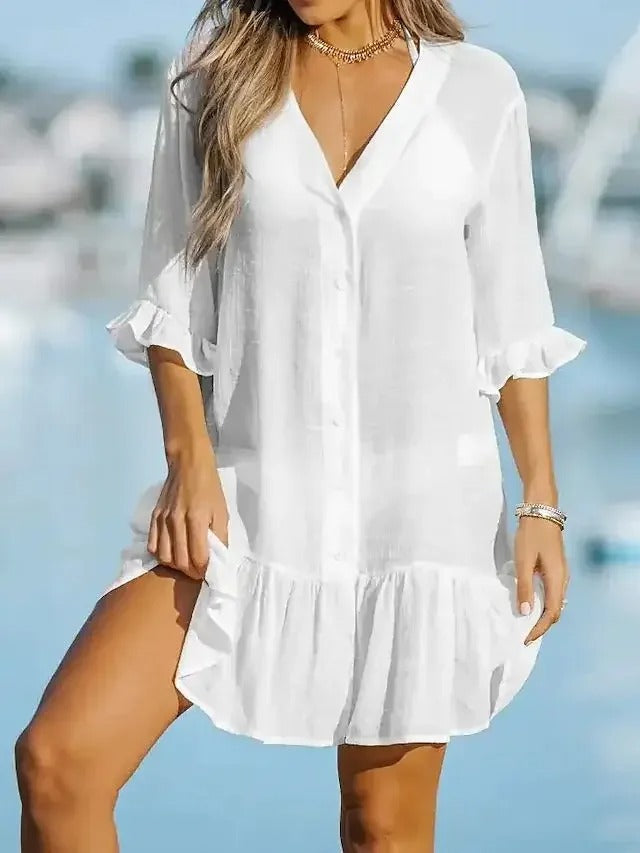 Vestido Saída de Praia Feminino Solto com Decote em V