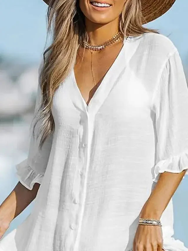 Vestido Saída de Praia Feminino Solto com Decote em V